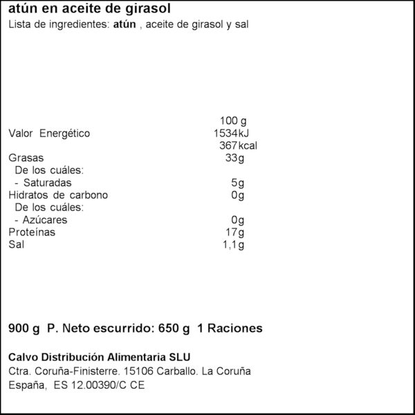 CALVO TONYINA EN OLI GIRASOL 900GR