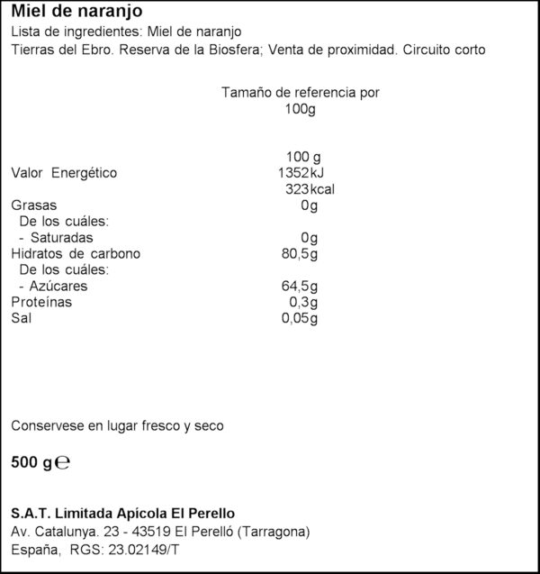 CAT MEL DE TARONGER 500GR