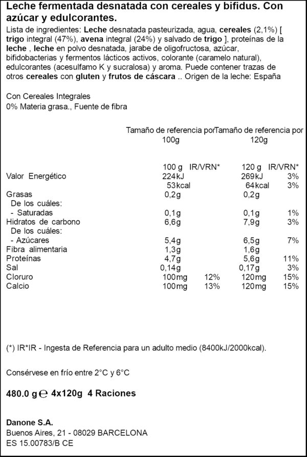 ACTIVIA IOGURT CEREALS 0% 4X120GR