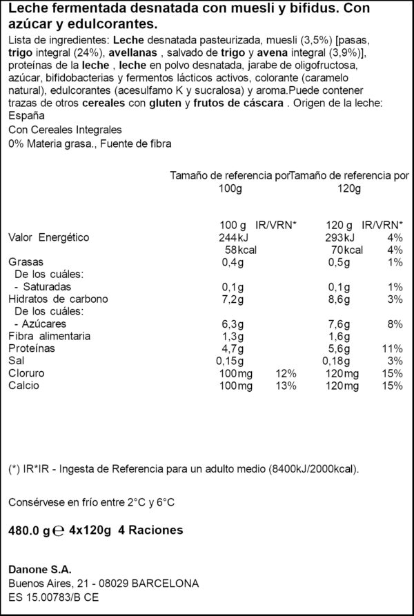 ACTIVIA IOGURT MUESLI 0% 4X120GR