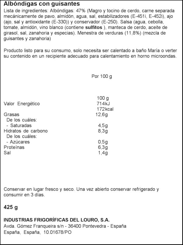 LOURIÑO MANDONGUILLES PESOLS 425GR