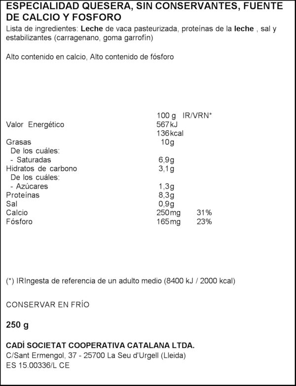 CADI FORMATGE FRESC 250GR