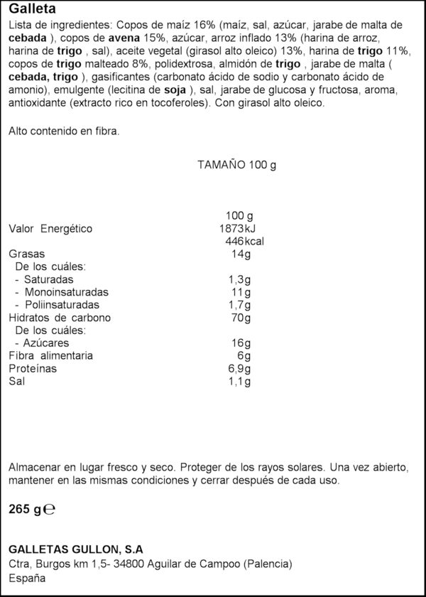 GULLON GALETES VITALDAY CROCANT 265GR