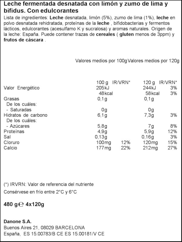 ACTIVIA 0% LLIMA/LLIMONA 4X125GR