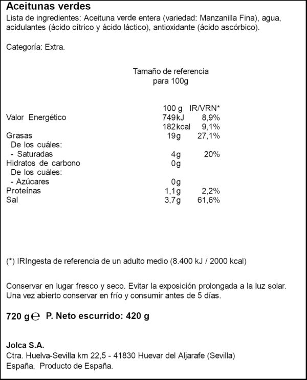 JOLCA OLIVES CAMAMILLA AMB OS 420GR