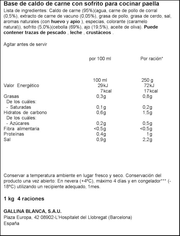 GALLINA BLANCA BROU PAELLA CARN 1L