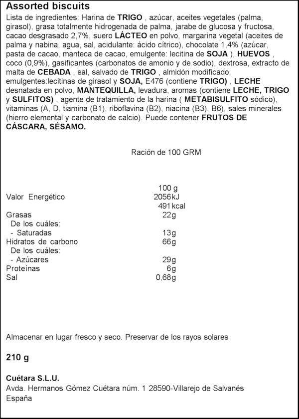 CUETARA GALLETAS SURTIDAS 210G