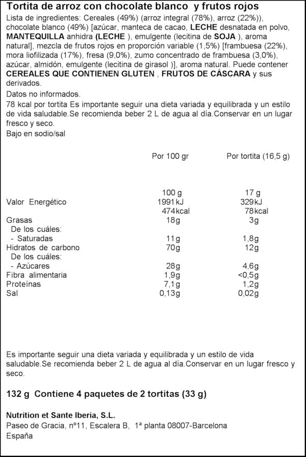 BICENTURY GALETES D'ARROS AMB XOCOLATA BLANCA 131GR