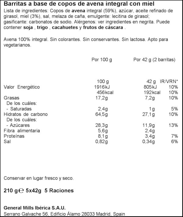 NATURE VALLEY BARRETES CEREALS CIVADA I MEL 210GR