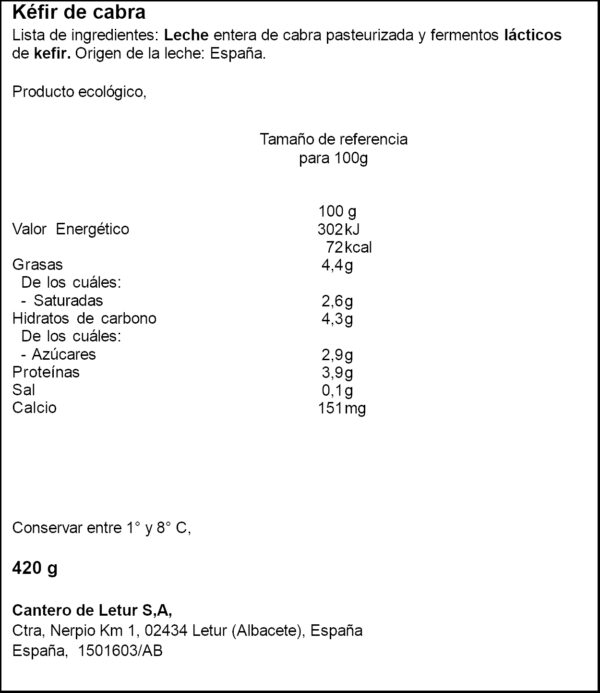 CANTERO KEFIR CABRA ECOLOGIC 420GR