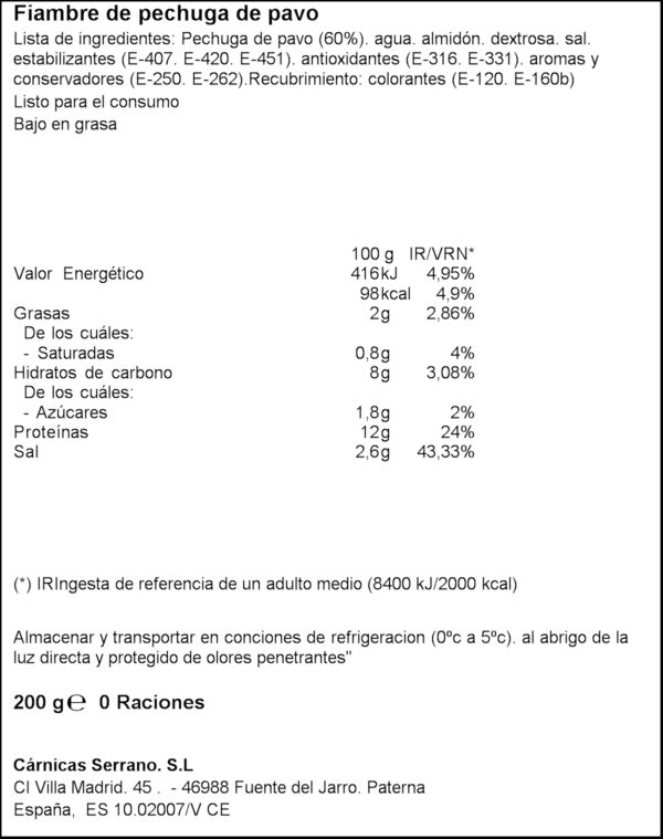 SERRANO PIT DE GALL DINDI ADOBAD 200GR