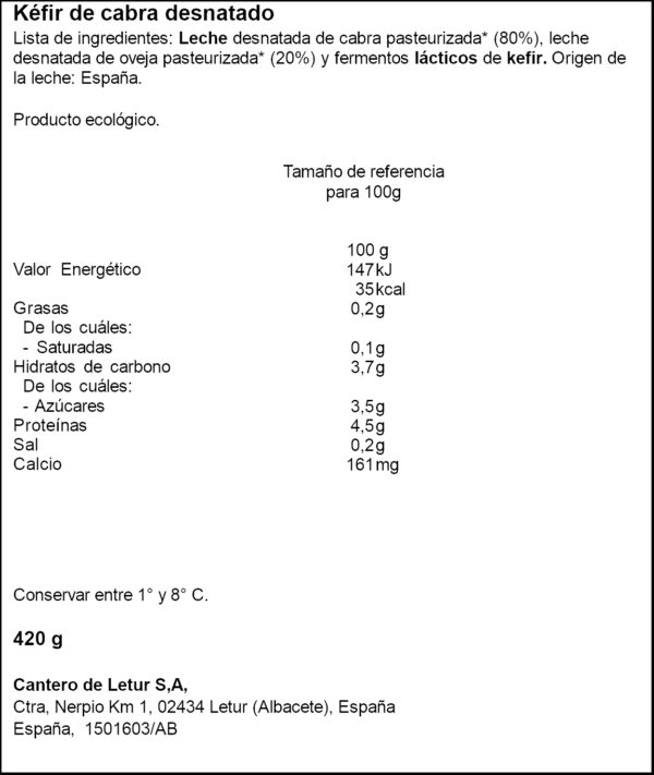 CANTERO KEFIR CABRA ECOLOGIC 420GR
