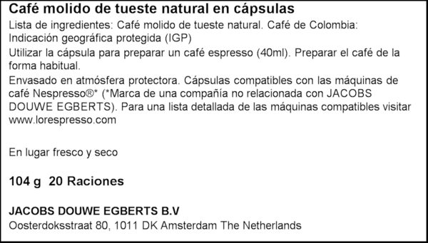L'OR CAFE COLOMBIA CAPSULES X20