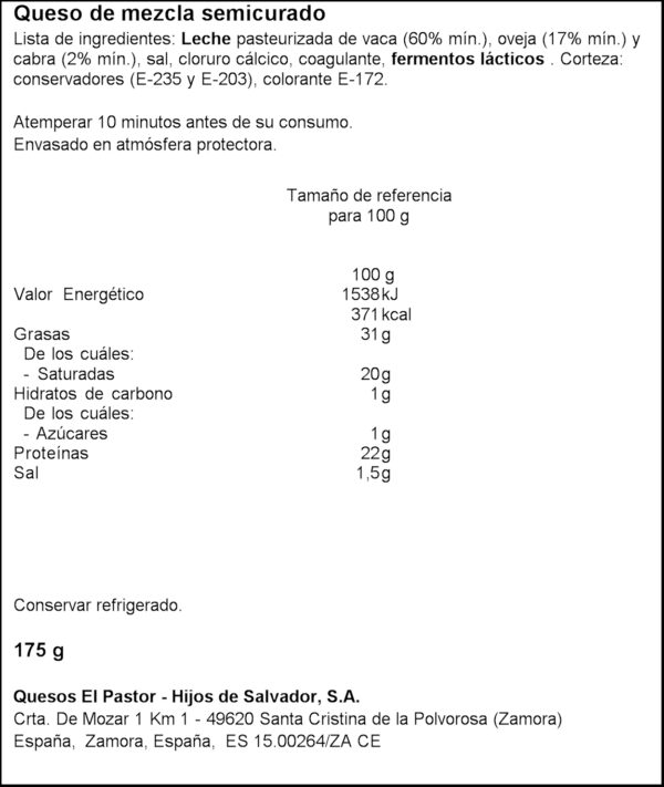 EL PASTOR TAPES FORMATGE SEMI 175GR