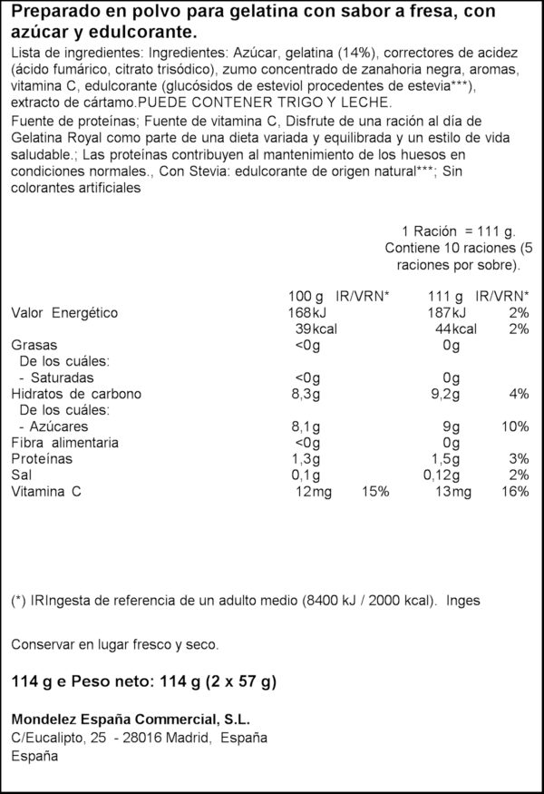 ROYAL GELATINA MADUIXA -30% SUCRE 114GR