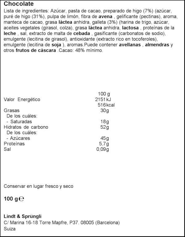 LINDT XOCO LLET AMB FIGO 200GR