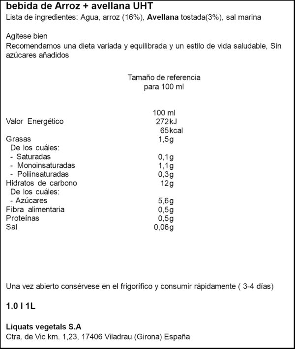 YOSOY BEGUDA ARRÒS I AVELLANA 1L