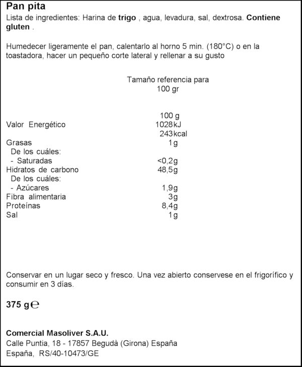 IGGY'S PA DE PITA 375GR