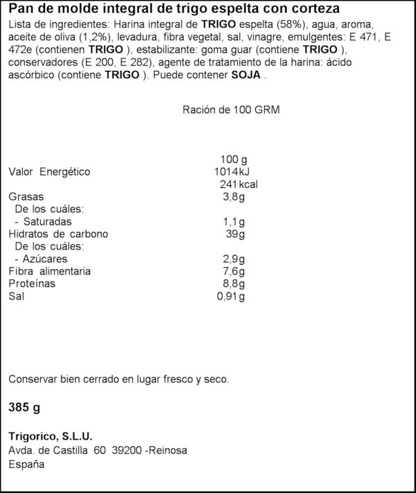 PANRICO 100% ESPELTA INTEGRAL 385GR.