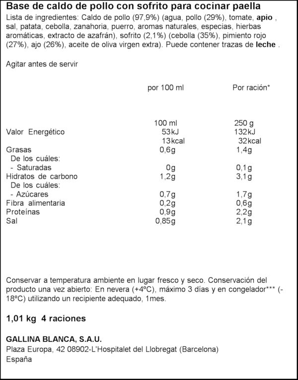 GALLINA BLANCA CALDO PAELLA MIXTA 1L