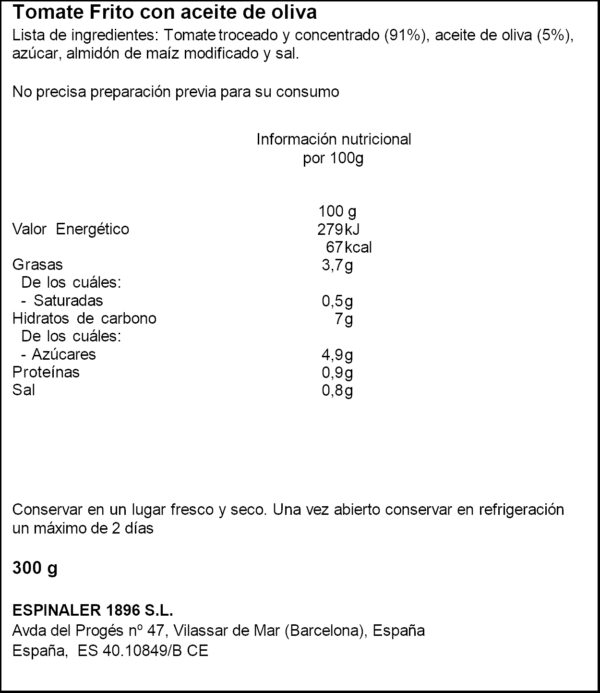 ESPINALER TOMAQUET FREGIT AMB OLI D'OLIVA 314GR