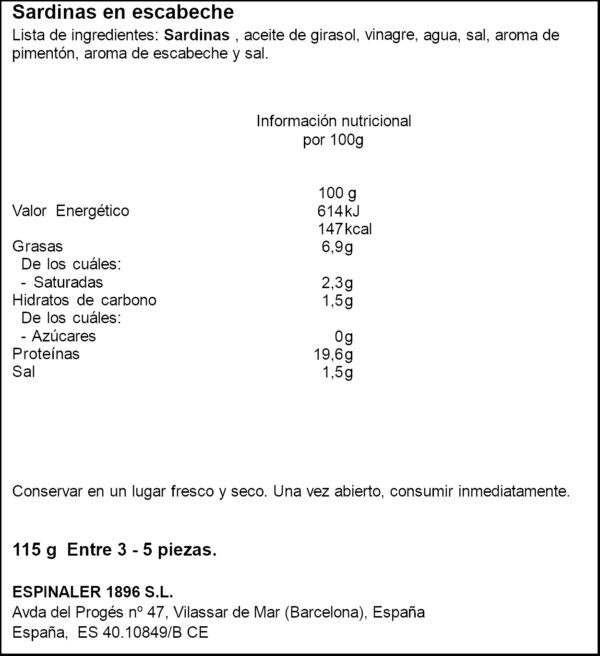 ESPINALER SARDINES EN ESCABETX 3/5 120 GR