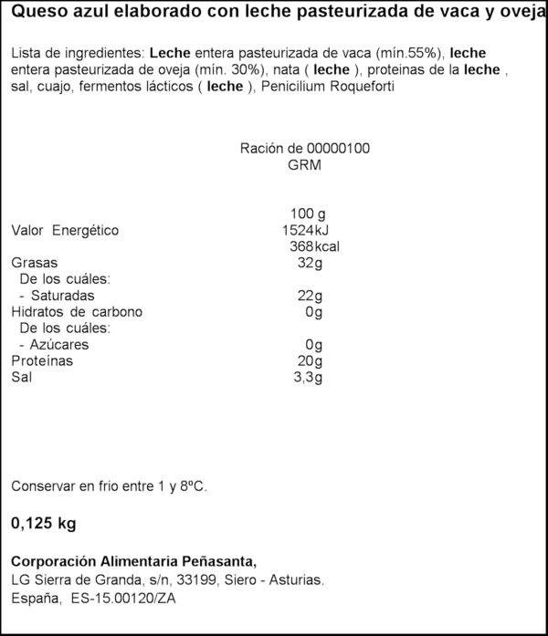 CENTRAL LECHERA ASTURIANA FORMATGE BLAU PEÑA SANTA 125G