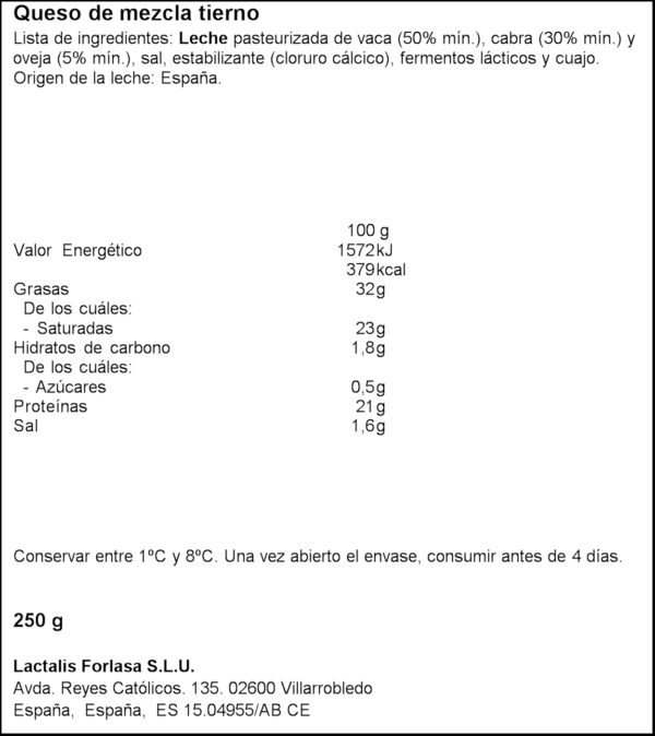 EL VENTERO FORMATGE TENDRE EN CUNYES 250GR