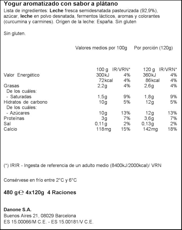 DANONE IOGURT PLATAN 4X120GR