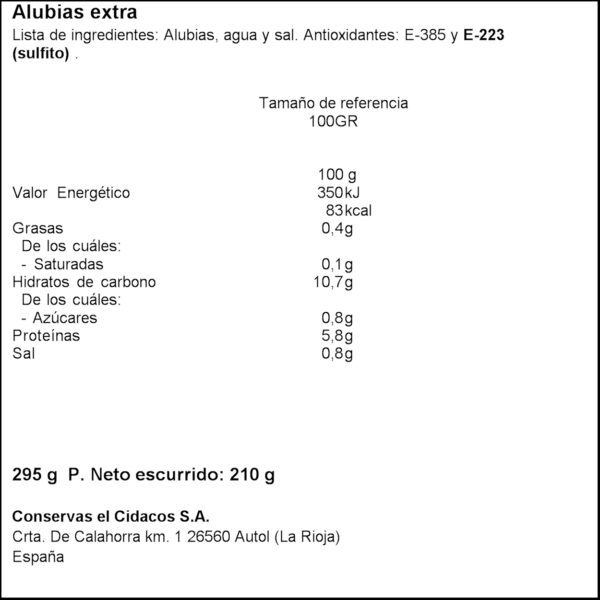 CIDACOS MONGETES 295GR