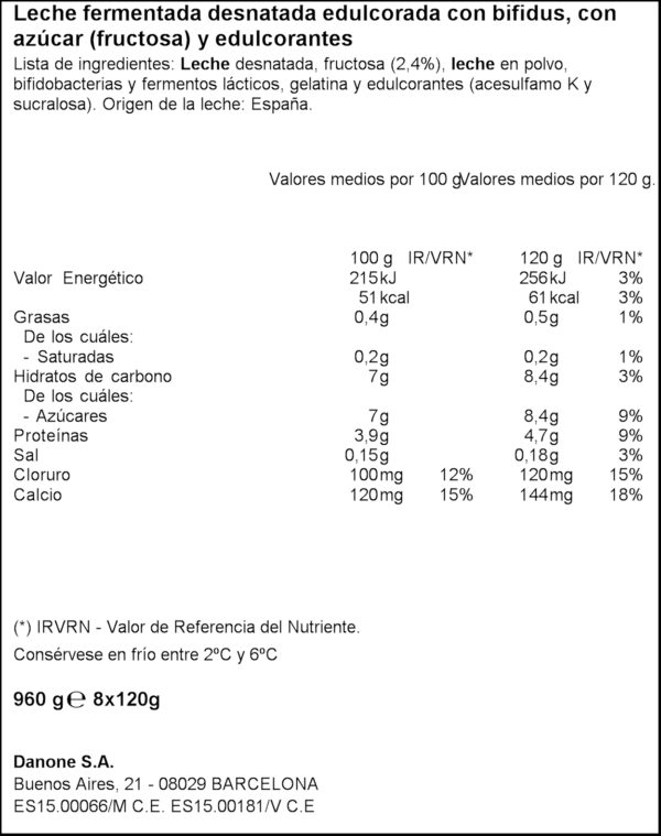 ACTIVIA IOGURT BIFIDUS NATURAL 0%MG 8X125GR