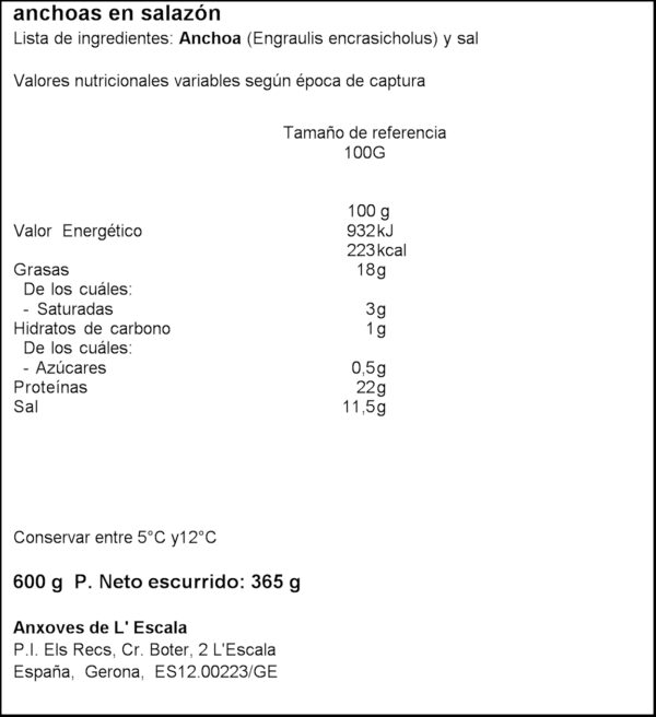 L'ESCALA ANXOVA SALMORRA 365GR
