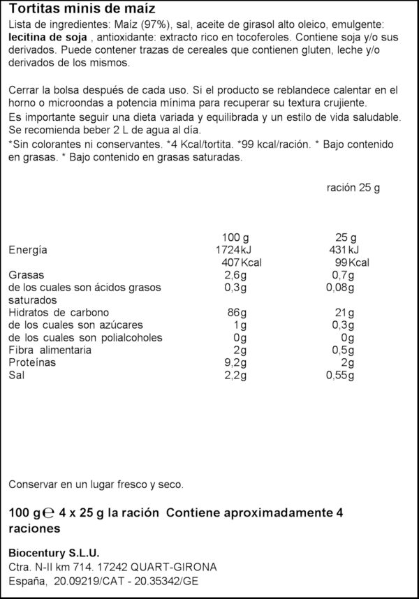 BICENTURY TORTITAS MAIZ MINI 100GR