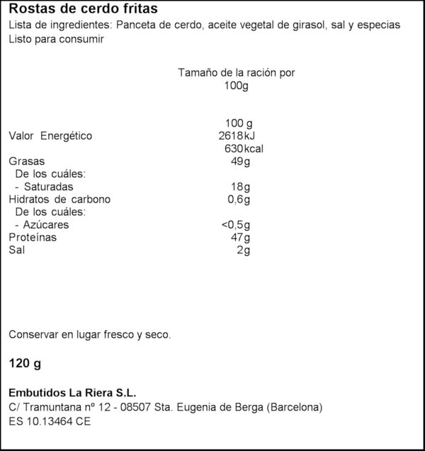 LA RIERA TARRINA ESCORÇA PORC 120GR