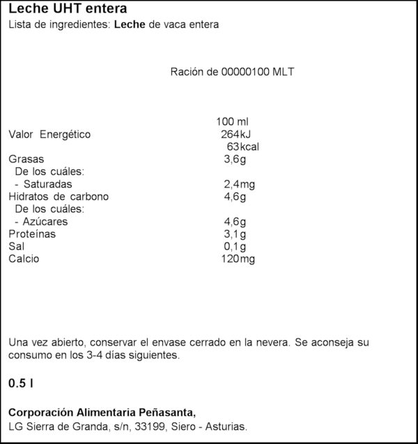 ASTURIANA LLET SENSERA 0.5CL