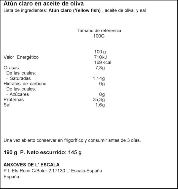 L'ESCALA TONYINA EN OLI D'OLIVA 190GR