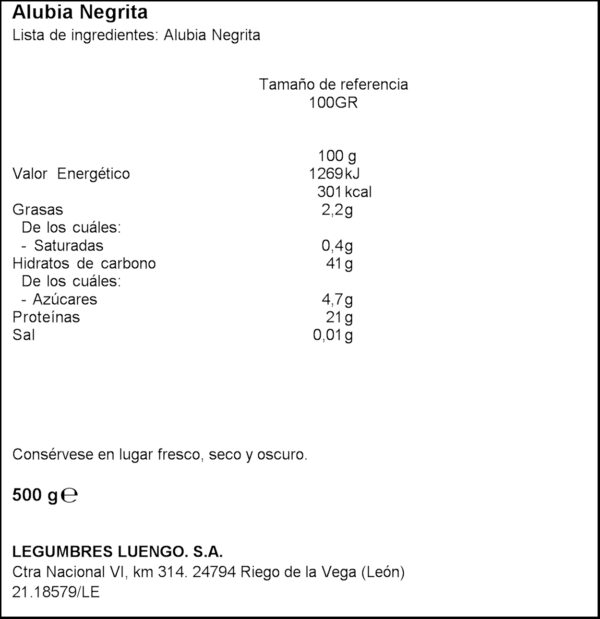 LUENGO MONGETA NEGRETA 500GR