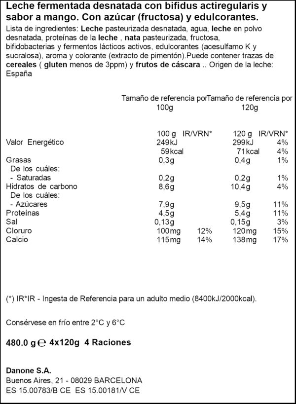 ACTIVIA IOGURT MANGO 0%MG 4X125GR