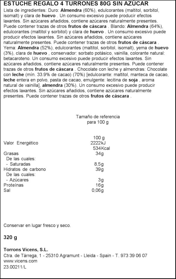 VICENS ESTOIG TORRO SENSE SUCRE 4X80GR