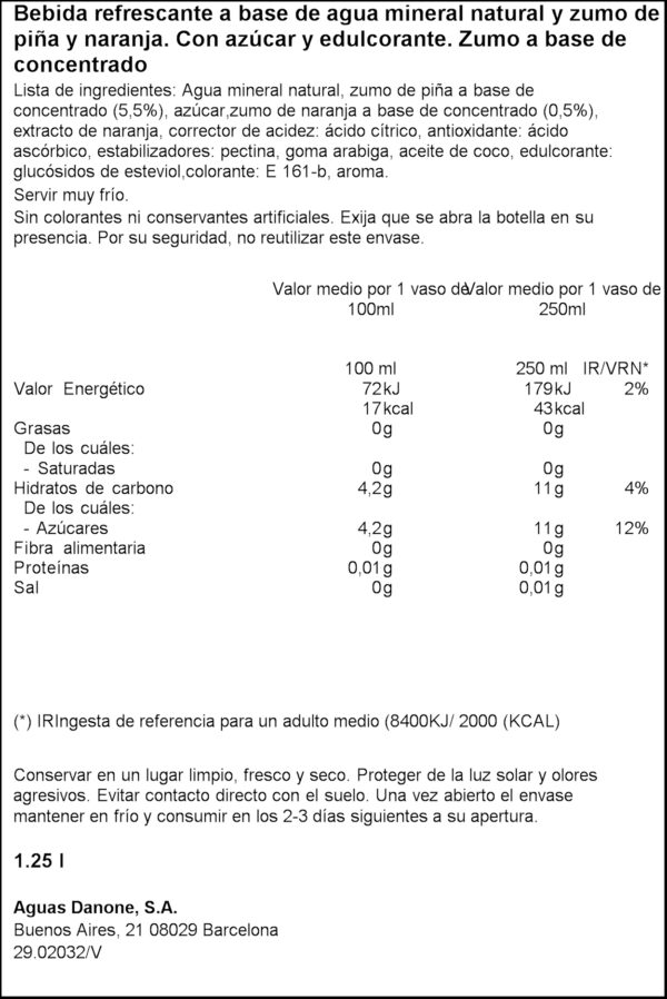 FONT VELLA AIGUA LEVIT PINYA 1,25L