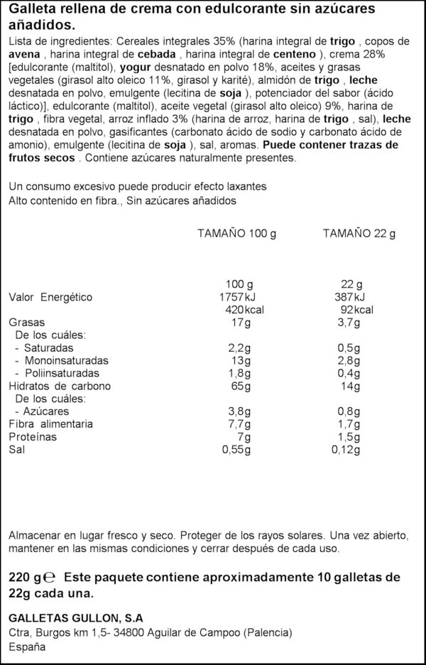 GULLON GALETA SANDVITX IOGURT 220GR