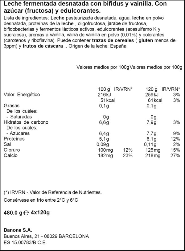 ACTIVIA BIFIDUS IOGURT CREMOS VAINILLA 0%MG 4X120GR