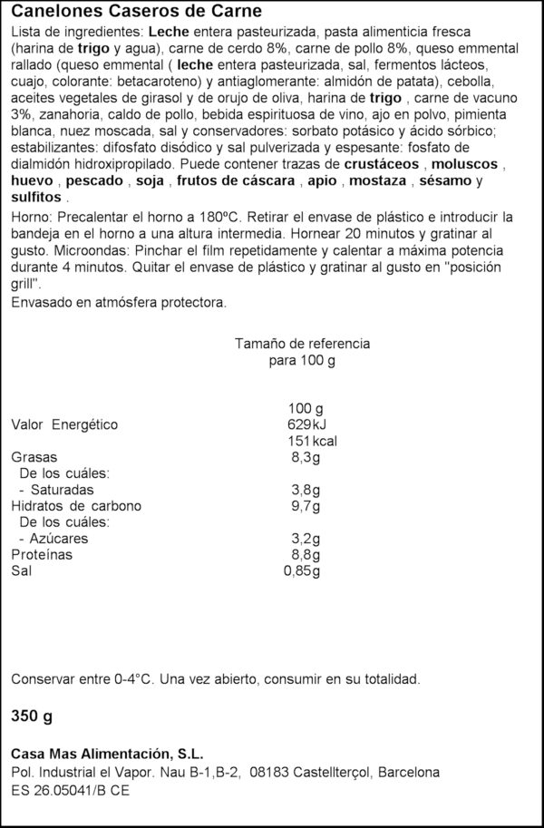 CASA MAS CANELONS CARN 350GR