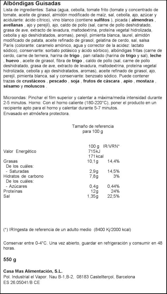 CASA MAS MANDONGUILLES GUISADES 550GR