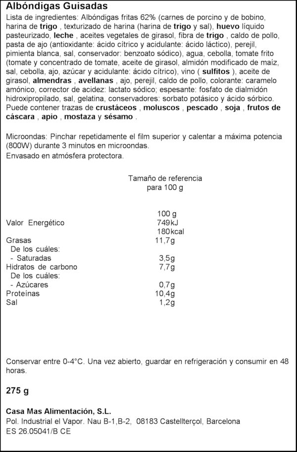 CASA MAS MANDONGUILLES GUISADES (1R)