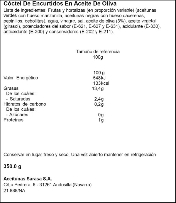 SARASA COCTEL EN OLI D'OLIVA 170GR