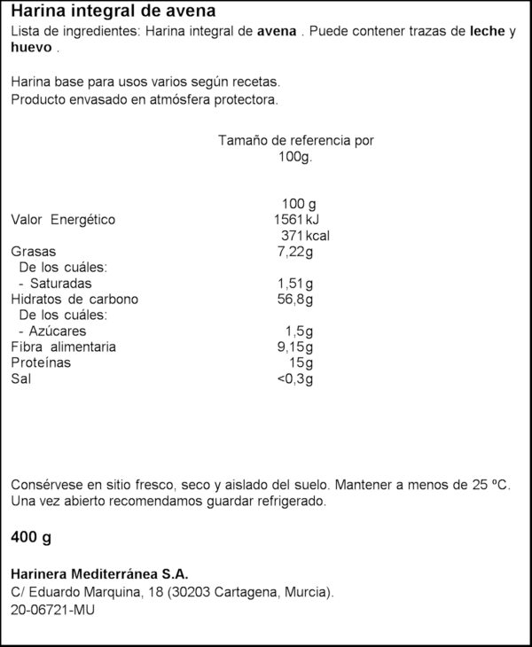 HARIMSA FARINA INTEGRAL DE CIVADA 400GR