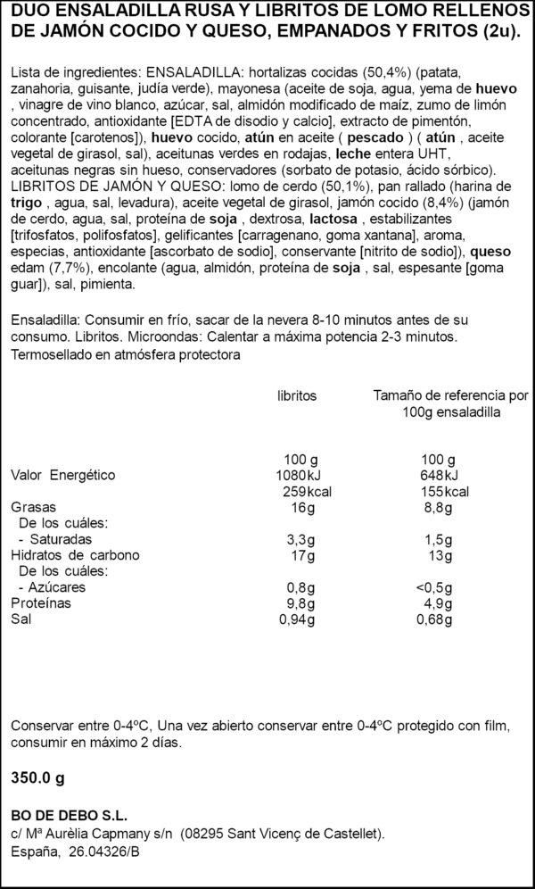 BO DE DEBO DUO ENSALADILLA AMB LIBRETS 350GR