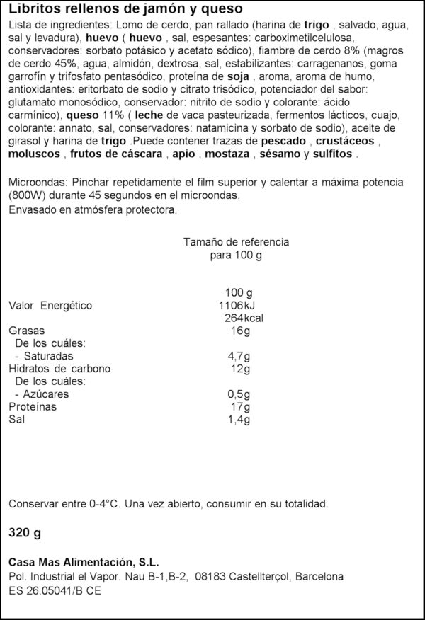 CASA MAS LLIBRETS FARCITS AMB PERNIL DOLÇ I FORMATGE 320 G