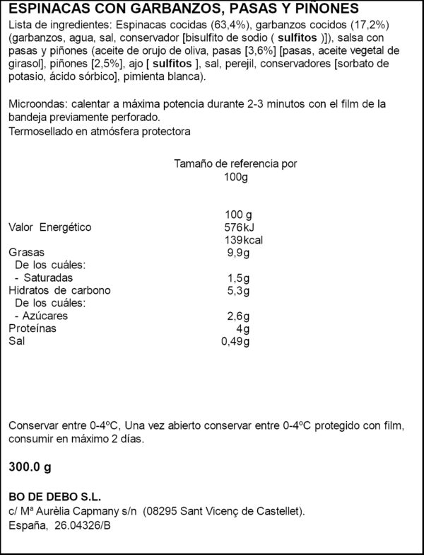 BO DE DEBO ESPINACS A LA CATALANA 300GR